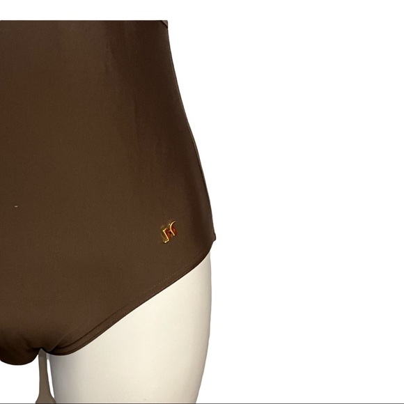 Janine Robin Swarovski Jeweled French One-Piece Swimsuit Sz 10 Brown Low-Back - Picture 7 of 7